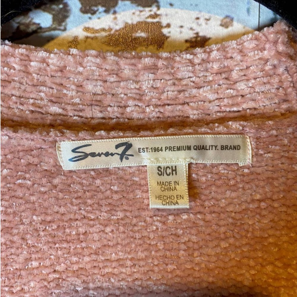 7 For All Mankind Seven Soft Teddy Chenille Open Cardigan Pale Mauve - Picture 10 of 12